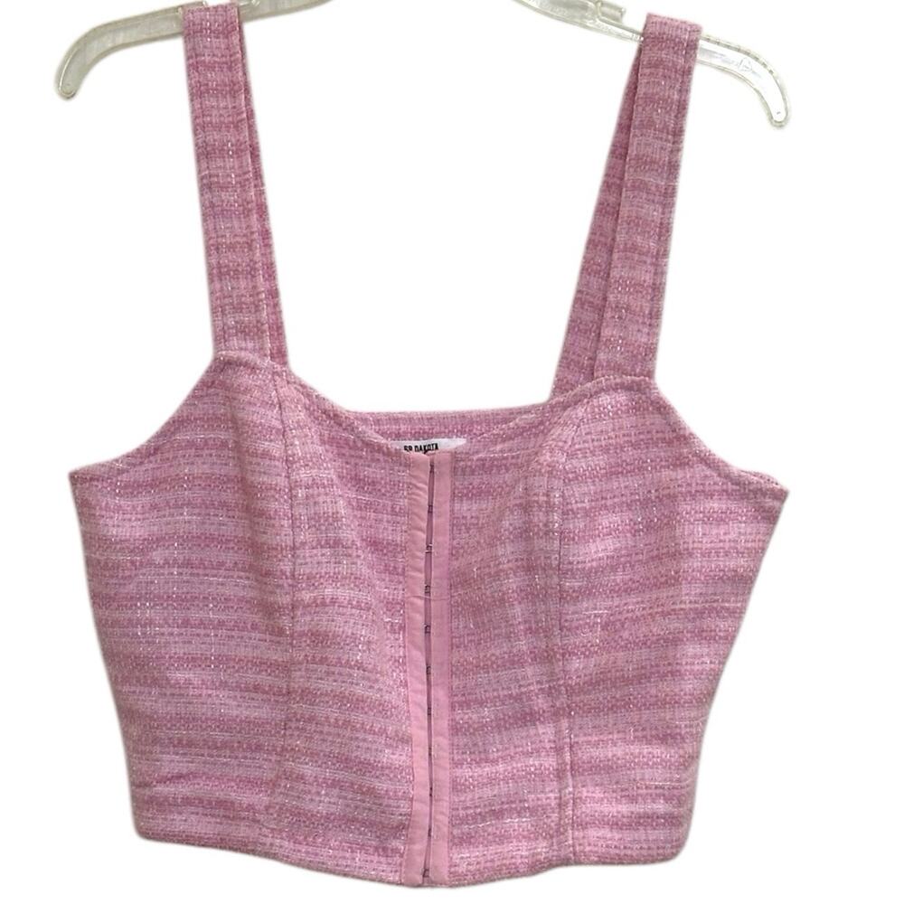 NWT BB Dakota by Steve Madden Bouclé Up Tweed Bustier Corset Crop Top Pink New!!